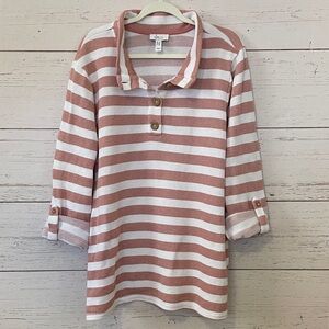 D & Co. Active Dusty Rose and White Striped Pullover Top/Sweatshirt, size 2X